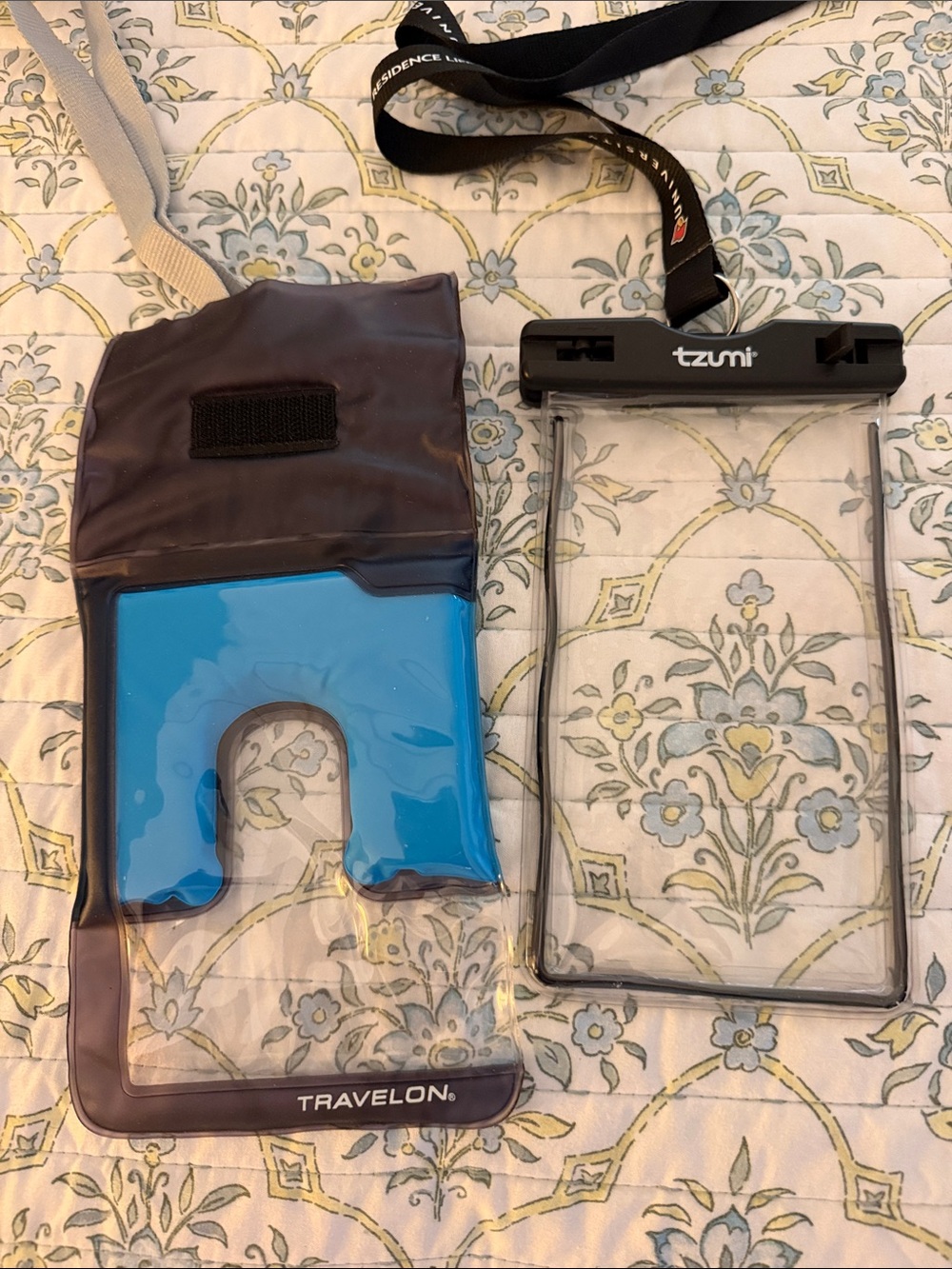 Tzumi Blue Waterproof Phone Pouch with Lanyard and clear case